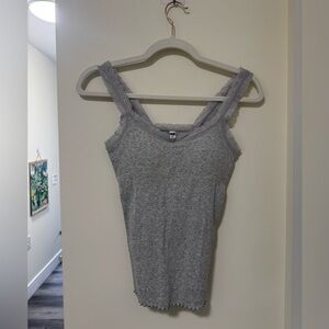 Gray Lace Trim Women's Top